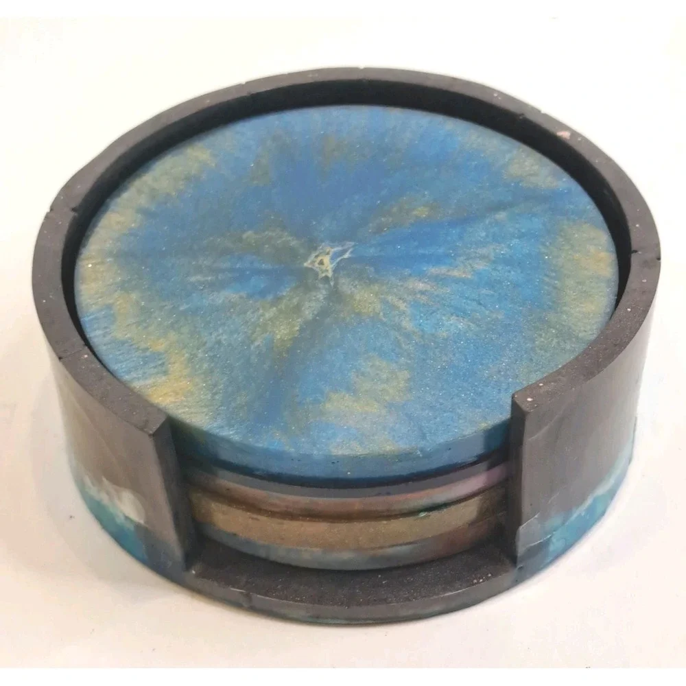 Handmade Epoxy Resin Coasters Set Of 4 With Holder Artsy Gift Decor